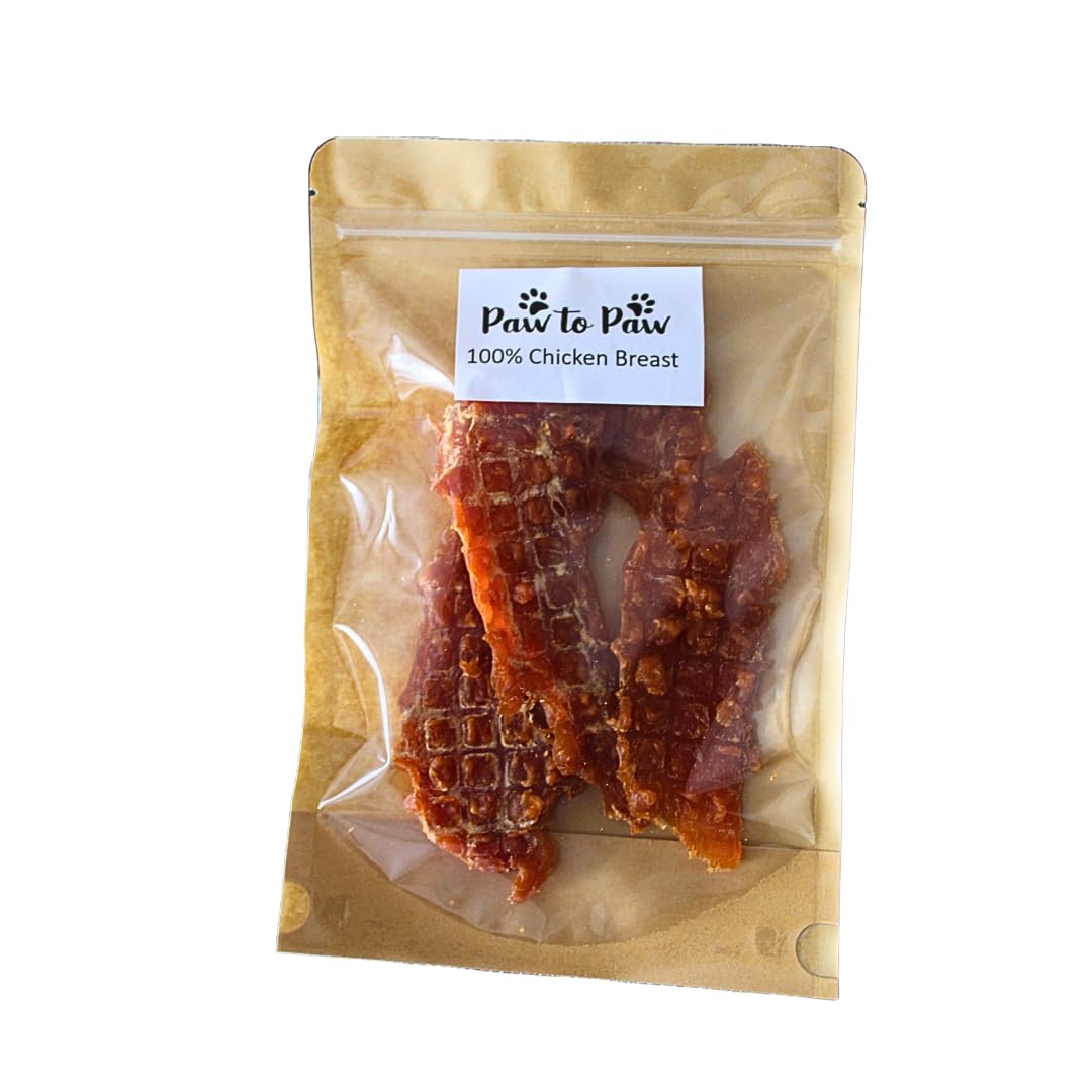 Paw to Paw Natural Dog Treats Chicken Fillet - 100% Meat Strips, Additive-Free Chewy Snacks for Dogs, Low in Fat, High in Protein, Chicken Treats for Dogs, Made in UK (Chicken Strips, 100 Grams)