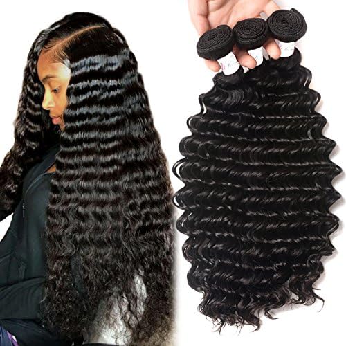 Brazilian Human Hair Deep Wave 3 Bundles Curly Hair Weave 16 18 20inch Grade 8A Unprocessed Raw Virgin Remy Curly Hair Extensions