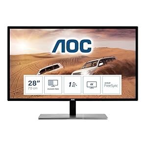AOC U2879VF - 28 Inch 4K UHD Monitor, 60 Hz, 1ms, TN, AMD FreeSync, FlickerFree, (3840 x 2160 @ 60 Hz, 300cd/m², HDMI/DP/VGA/DVI-D)
