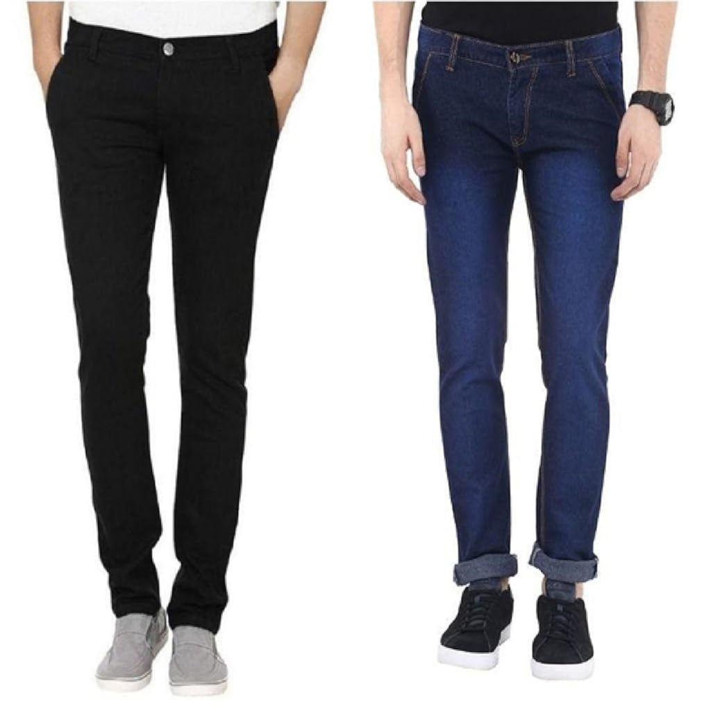 urbano fashion blue & black slim fit stretch jeans - pack of 2