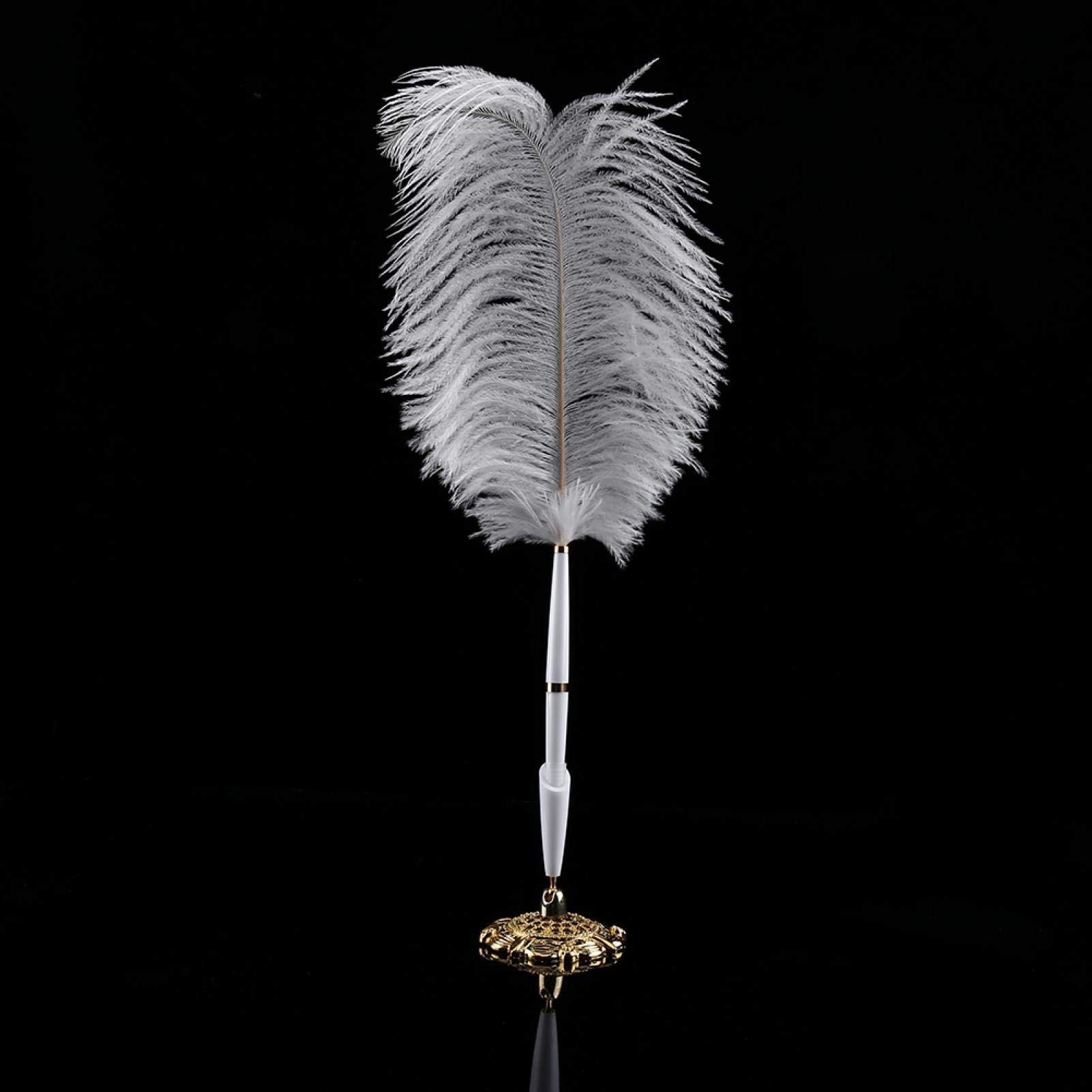 Marvellous Feather Signing Pen,Wedding Quill Signing Pen with Metal Holder,Wedding Reception Pen,Calligraphy Pen,Ostrich Quill Pen Ballpoint Writing Pen for Birthday Christmas,Office Business(Golden)