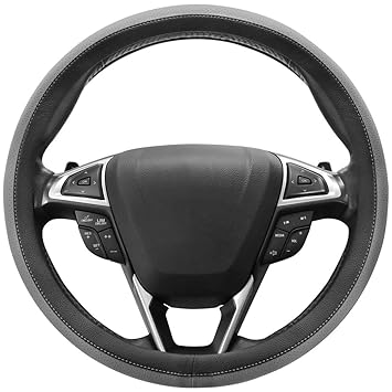 SEG Direct Lenkradhülle Universal Lenkradbezug Lenkrad Abdeckung aus Mikrofaser-Leder 37-39 cm Grau