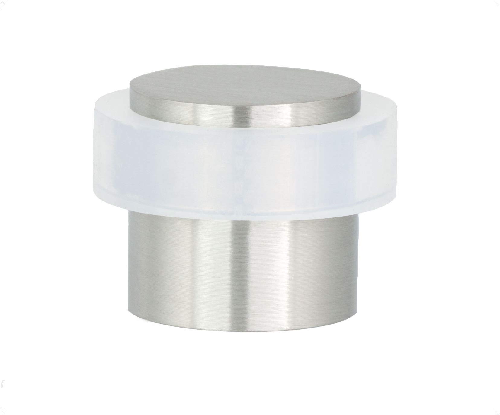 EVI Herrajes | Screw in Door Stop | Ø20x20mm | Stainless Steel Matte Finish | White Silicone Protection | Floor Mounted | Includes Screw + Fastening Plug | Model I-157