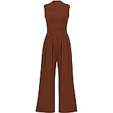 PRETTYGARDEN Womens Summer Jumpsuits Dressy Casual One Piece Outfits Sleeveless Mock Neck Wide Leg Pants Rompers with Pockets