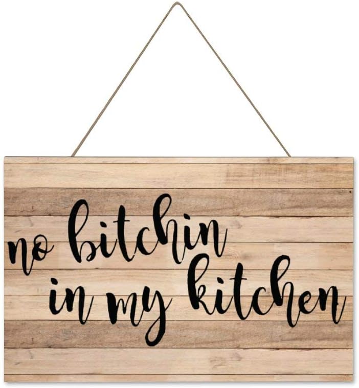 BYRON HOYLE No Bitchin in My Kitchen Hanging Wood Sign Pallet Wall Art Decor Funny Rustic Sign Wooden Plaque Home Script Decor