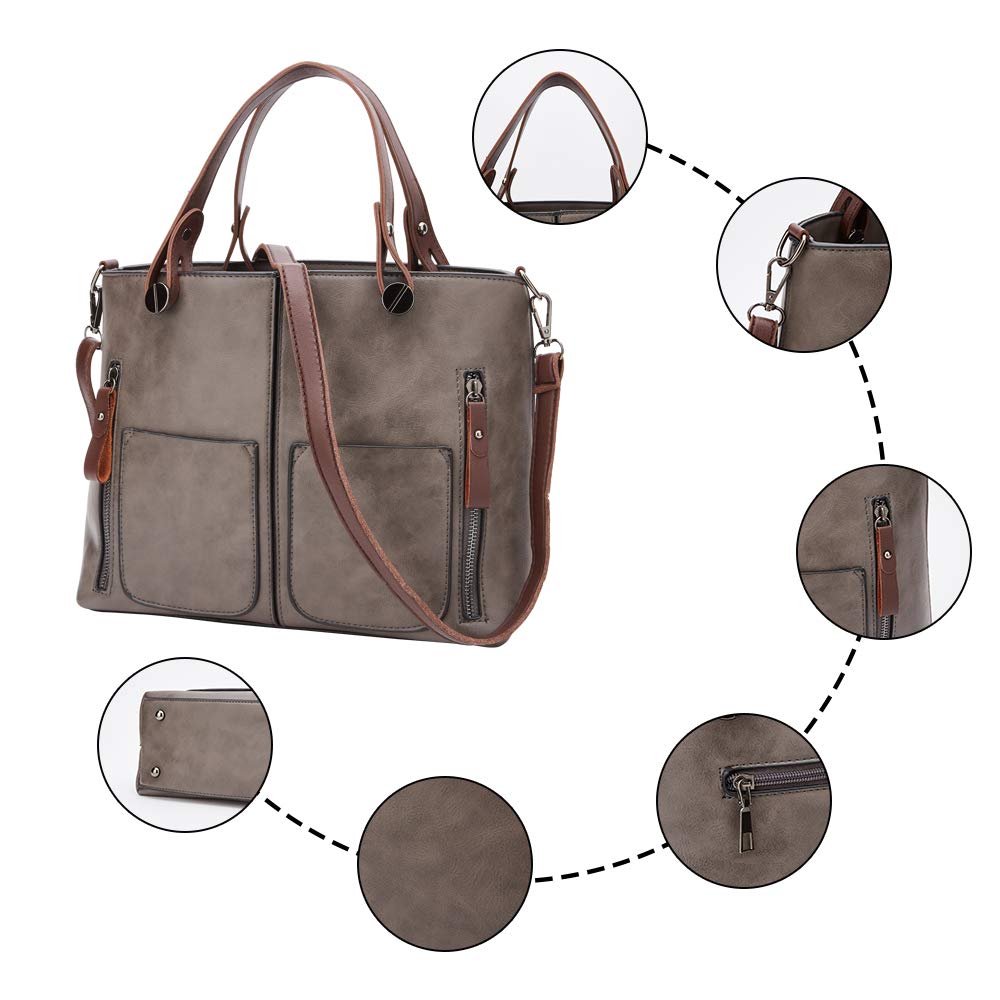 Women Bag Stylish Top-Handle Handbags Lady Fashion Big Purse Shoulder Crossbody Bags (Grey)