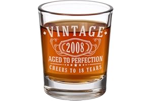 Vintage 2008 Etched 2.5oz Shot Glass – Happy 18th Birthday Gifts, Decorations Men Women Guy, Turning 18 Year Old, Bday Party 