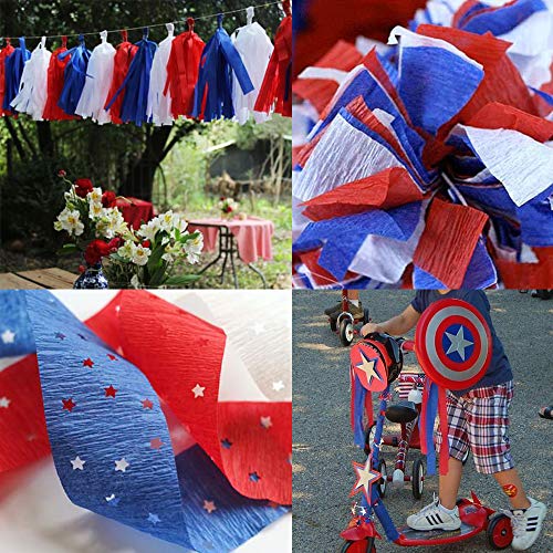 Supla 12 Pack Patriotic Crepe Paper Streamers Party Streamers Backdrop Red Blue White Crepe Paper Rolls for American 4th of July Crafts Patriotic Memorial Day Decorations Photo Booth Backdrop - Thumbnail 4