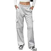 MOYEE Womens Cargo Sweatpants High Waisted Straight Leg Fleece Lined Sweat Pants with 4 Pockets