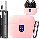 Silicone Case for TAGRY X08 Wireless Earbuds Case, Compatible with TAGRY Bluetooth Headphones True Wireless Earbuds with Keychain with Cleaning Pen - Pink