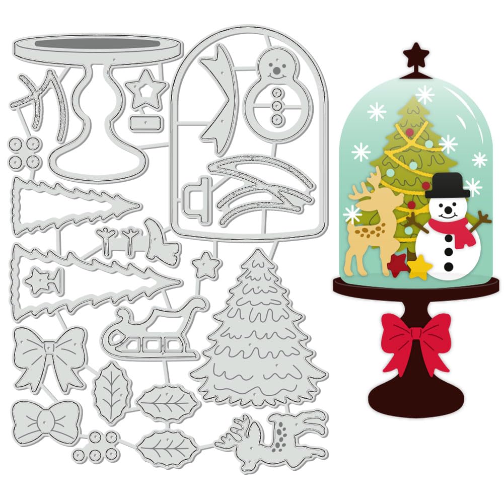 BENECREAT Christmas Glass Dome Theme Cutting Dies, Snowman, Christmas Tree Carbon Steel Embossing Tool Die Cuts Metal Templates for DIY Scrapbooking, Photo Album, Decorative Embossing