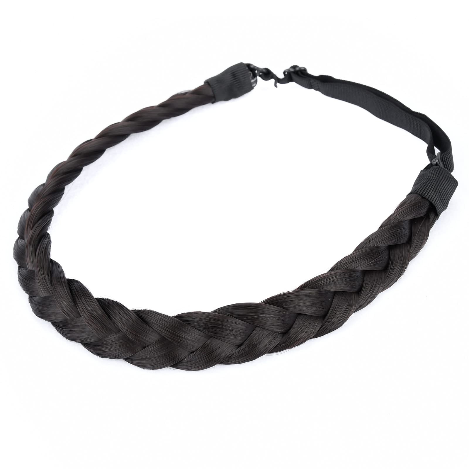 Gledola Thin 2 Strands Fishtail Plaited Braids Headband Braided Synthetic Hair Elastic Stretch, Hair Accessory for Women, Teens, Girls (Deep Brown, Thin)