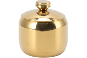 Stainless Steel Sugar Bowl, Seasoning Jar Condiment Pot with Lid, Gold Storage Pot Container for Serving Sugar, Pepper, Salt,