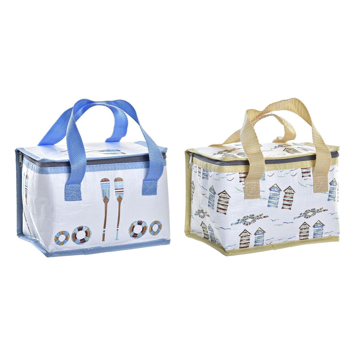 DKD Home Decor Cooler Bag Beige Blue PP Nylon (21 x 14 x 13 cm) (2 Pack), Unisex Adults, Multicoloured (Multicoloured), One Size
