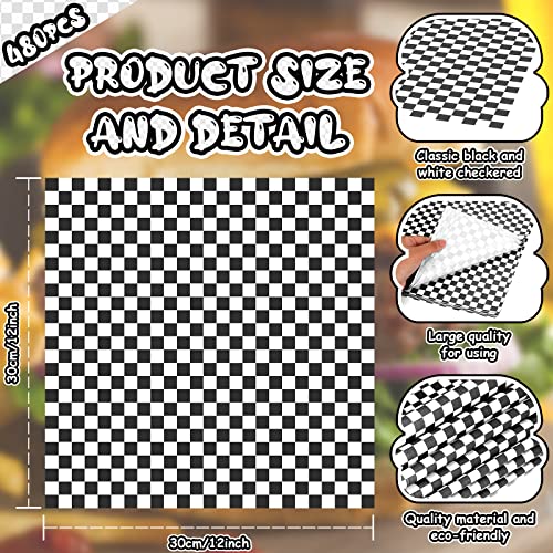 480 Sheets Black and White Checkered Dry Waxed Deli Paper Sheet