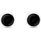 Boma Jewelry Sterling Silver Onyx Inlay Circle Stud Earrings