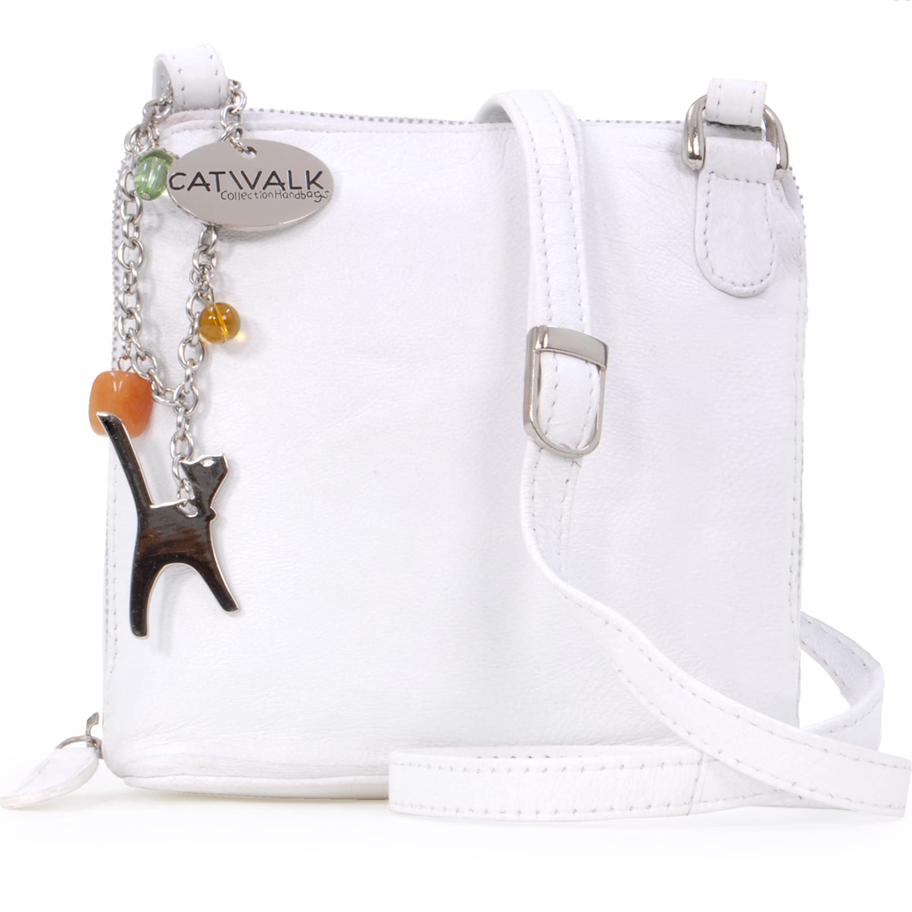 Catwalk Collection Handbags - Small Leather Crossbody Bag For Women - Mini Shoulder Bag - Long Adjustable Strap - Lena - White