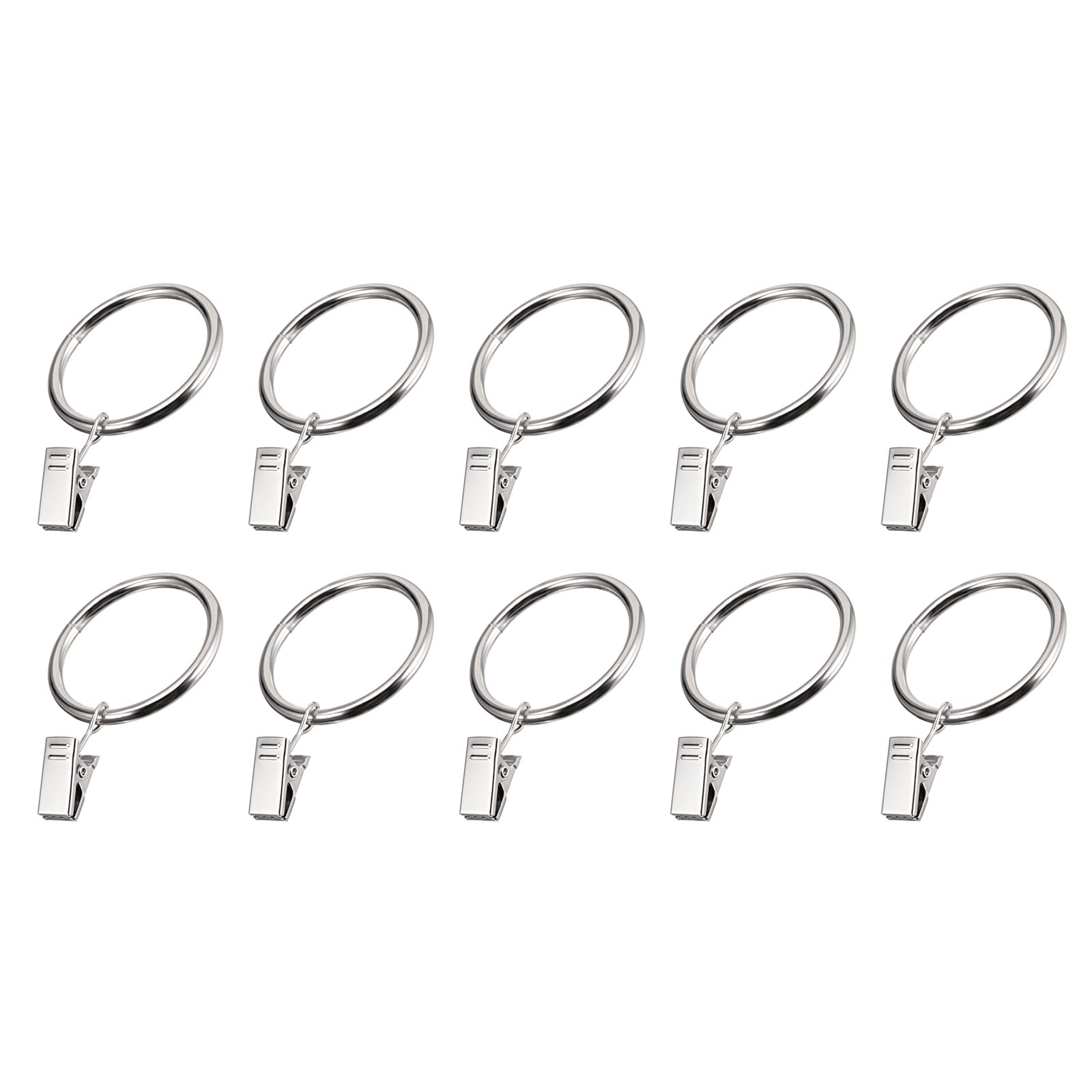 METALLIXITY Curtain Rings with Clips, (1.5 Inch) 30Pcs, Metal Drapery Hanging Ring - for Household Window Door Rods, Silver Tone