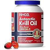 NYO3 Krill Oil Omega 3 Supplement 1000mg 90 Softgels EPA & DHA, Pure Antarctic Krill Oil with Astaxanthin and 56% Phospholipids Laboratory Tested