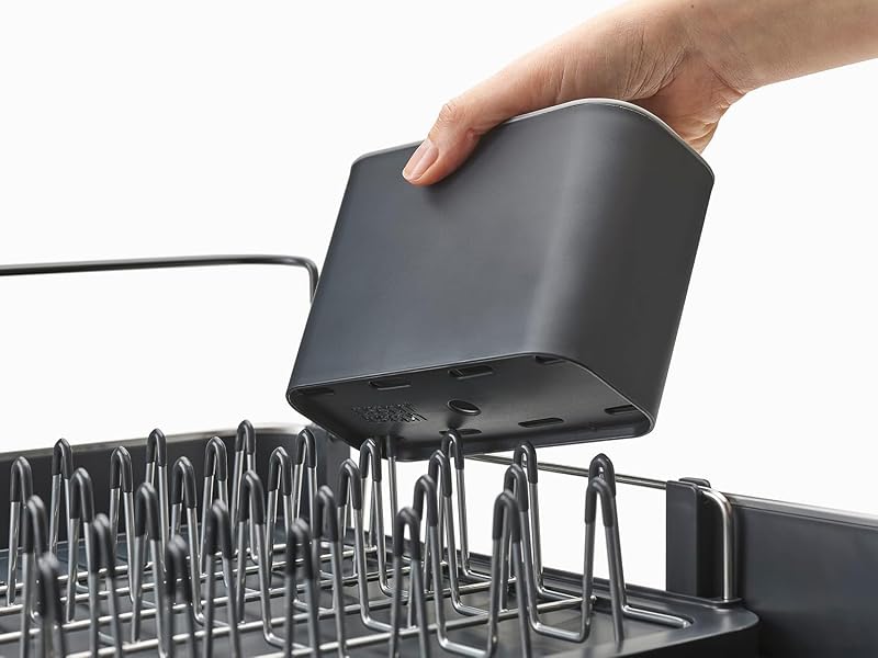 Séchoir à Vaisselle Extensible en Acier avec Compartiment à Couverts Amovible, Bec D'Égouttage Pivotant - Gris/Acier