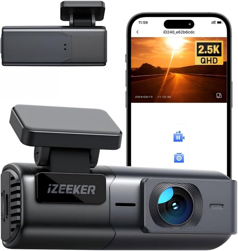 2.5K Dashcam Voiture, Camera Voiture 1440P WiFi, Mini Dash Cam Avant avec App Contrôle, Vision Nocturne, WDR, Capteur G, Enregistrement en Boucle, Mode Parking 24H