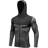 Tailloday Men's Quick-Dry Hoodies Running Sweatshirt Slim Fit Zip Up Fitness Gym T shirts (L, Gray)