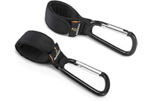 BabbleRoo Stroller Hooks Adjustable Universal Multi-Purpose Stroller Organizer Clip to Hang Your Purse, Shopping & Diaper Bags on Buggy, Pushchair or Pram, Black, 2 Pack