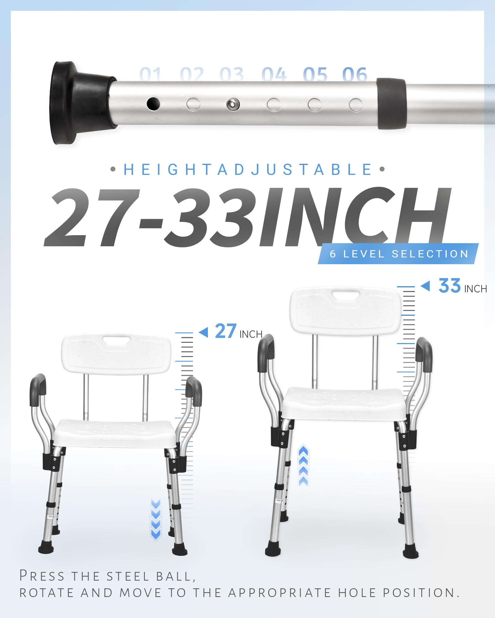 Sangohe Shower Chair for Inside Shower - Heavy Duty Shower Seat with Back - Height Adjustable Shower Chair for Bathtub with Arms for Handicap - FSA/HSA Eligible Shower Seats for Elderly, 796C