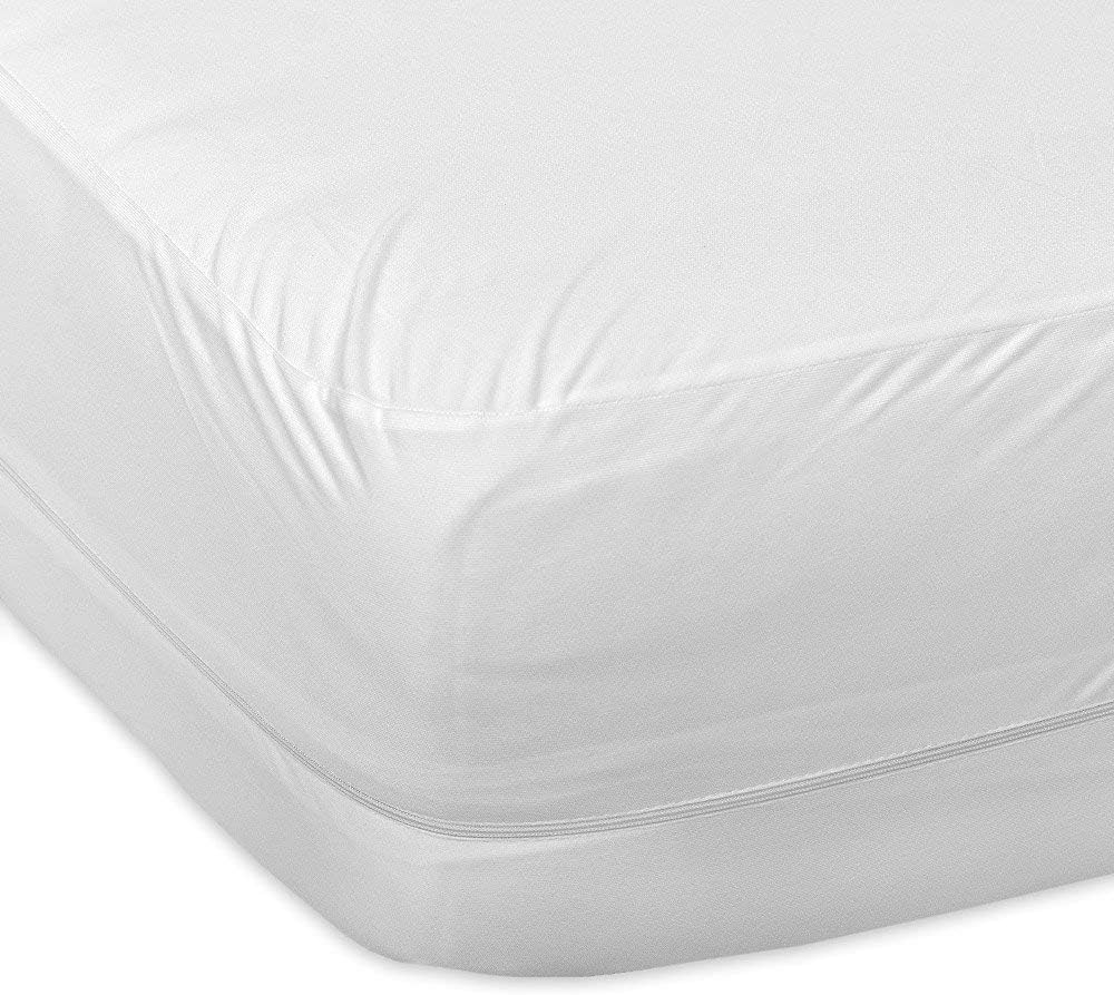 Premium Smooth Fabric Mattress Protector Queen Size Zippered Encasement 100% Waterproof - Hypoallergenic - Top Protection Only - Vinyl Free