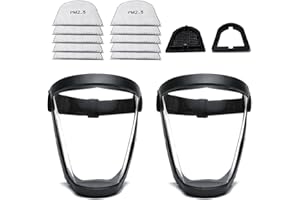 DSHTP Full Face Shield (2 Pack), Reusable Protective Anti-Fog Transparent High-Definition Platic Face Shield with Adjustable Band、Removable Filter Tank、Filter Cotton for Unisex and Adulteld
