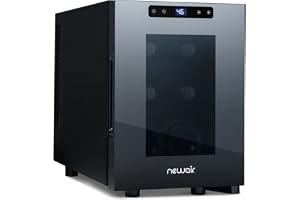 NewAir 10" Wine Fridge for 6 Bottles | Freestanding Wine Cooler Refrigerator with Glass Door | Compact Countertop Storage with Precision Cooling & Quiet Operation | Black