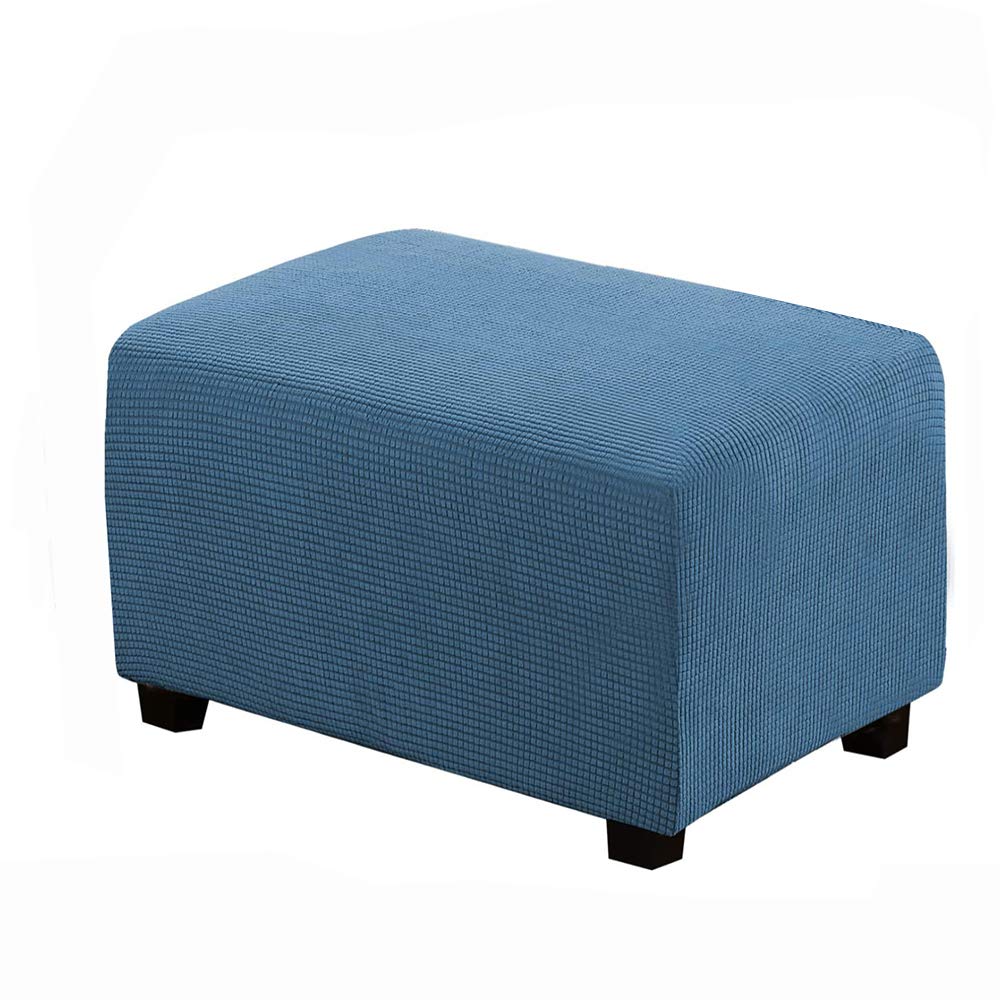WINS Ottoman Protective Cover for Rectangular Footstool, Square Ottoman Cover, Rectangular Pouffe, Blue