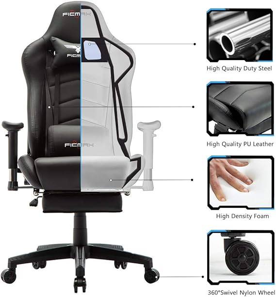 Ficmax Chaise Gaming Ergonomique De Massage Fauteuil De Bureau Gamers Fauteuil Gaming Avec Repose Pied Racing Inclinable Noir Amazon Fr Cuisine Maison