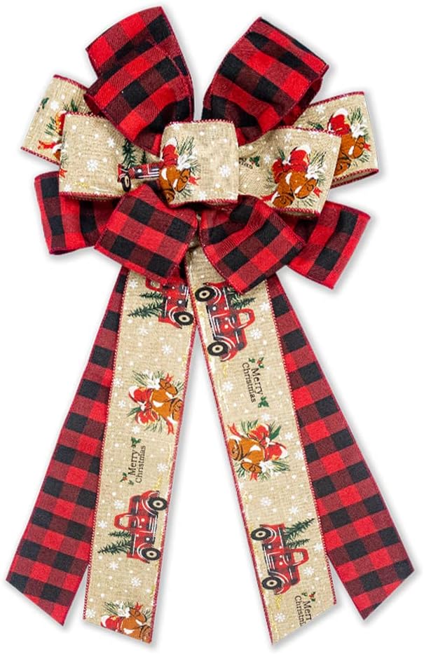 Bows & Ribbons - Hying Large Christmas Bow for Wreath, Black Red Buffalo Plaid Wreath Bow for Christmas Décor - Winter Christmas Bow for Front Door Indoor Outdoor Wall Decoration Supplies Ornament