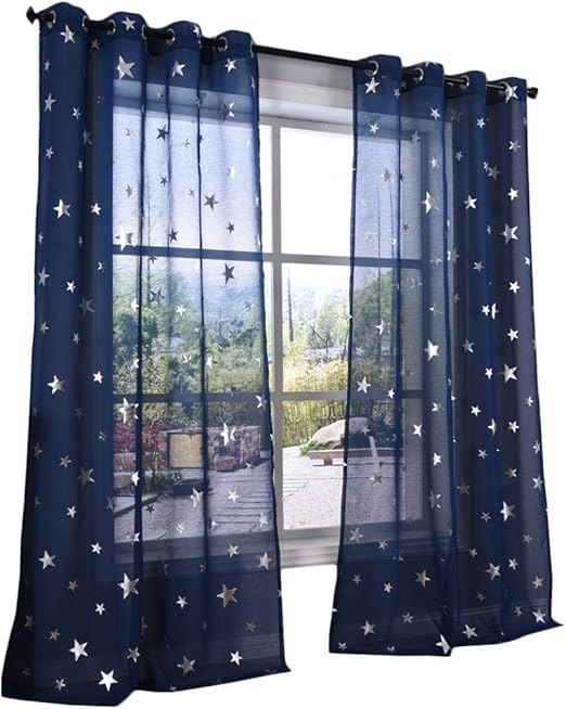 Amazon Com Kotile Navy Blue Sheer Curtains 84 Inch Long For