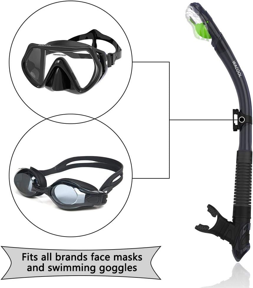WACOOL Dry Top Snorkel Tube Comfortable Mouthpiece One-Way Purge Valve with Buckle for Pool Open Water Scuba Lap Swimming Swimmer Training Diving Snorkeling (Black) : Sports & Outdoors