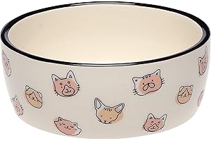 Pearhead Ceramic Bowl, Holds 2 Cups, Cute Whisker-Friendly Dish with Cat Face Design, Non-Slip, Microwave and Dishwasher Safe, Small/Medium