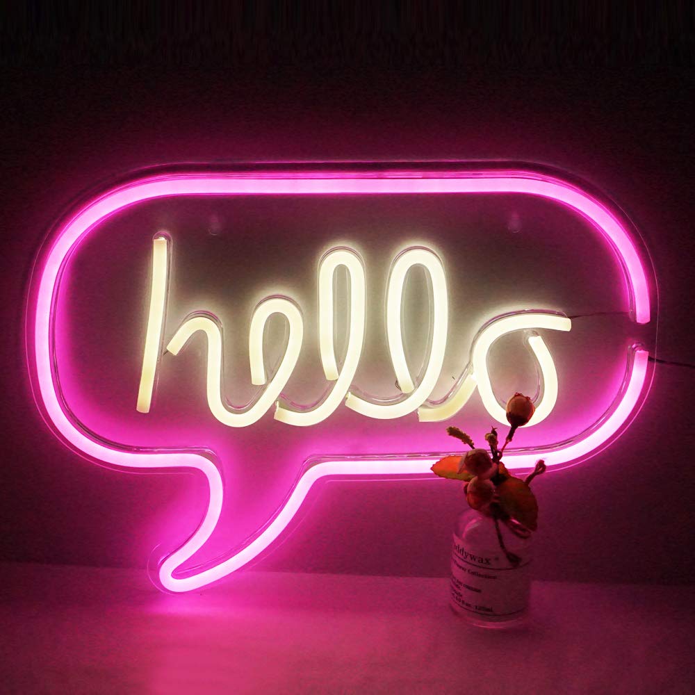 Large Neon Sign, Led Neon Light USB Powered Night Light as Wall Decor for Kids Room, Living Room, Office Room, Bar, Restaurant, Christmas, Festival, Party (Hello)