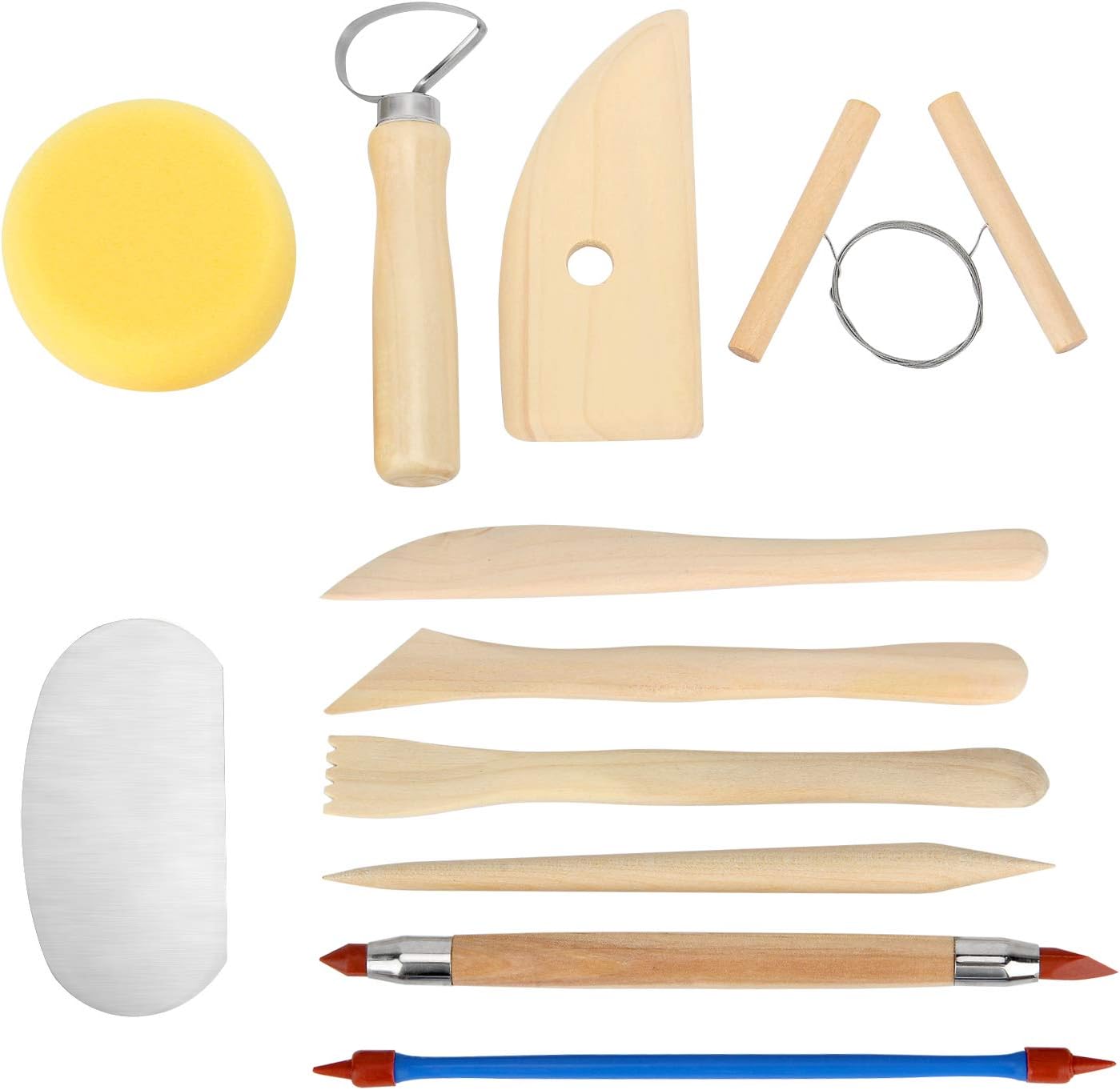 Blisstime Set of 30 Clay Sculpting Tool Wooden Handle Pottery Carving Tool Kit Carrying Case Apron
