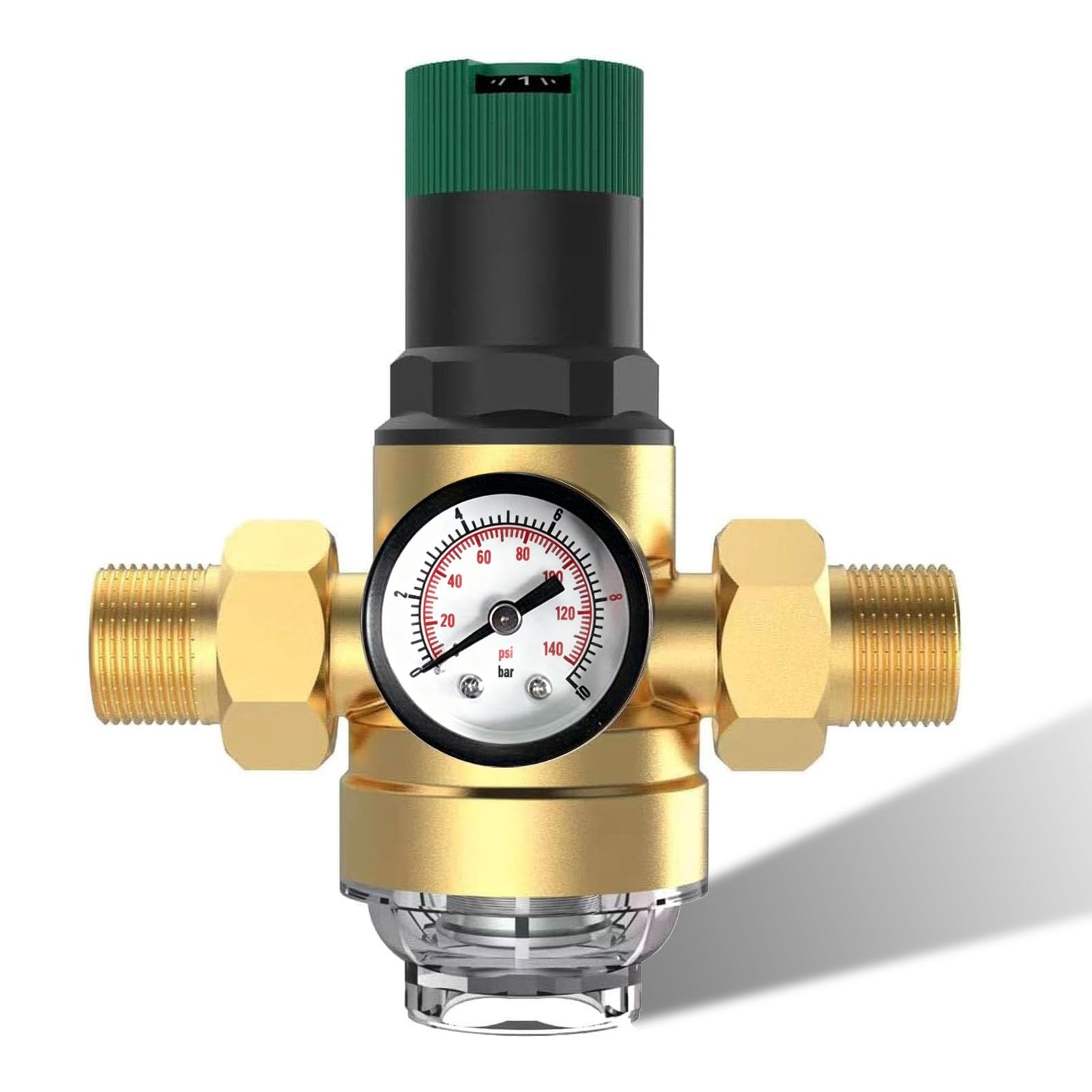 Water Pressure Reducer with Pressure Gauge, Water Filter 3/4 inch House Connection Reusable Pressure Reducer Water Filter Pre-Filter Sediment Filter Water Pressure Reducer Brass