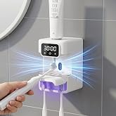 Wall-Mounted Automatic Toothpaste Dispenser, Toothbrush Cleaner with Sensor-Activated Design, Toothbrush Holder with Removable Slots &amp; Smart Display, Toothpaste Dispenser for Kids &amp; Adult (White2.0)