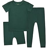 Aablexema Kids Pajamas Set Rayon, 3Pcs Unisex Toddler Short Shirt and Pants Set Snug Fit Sleepwear Pjs 1-6 Years