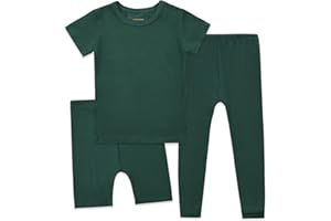 Aablexema Kids Pajamas Set Bamboo Rayon, 3Pcs Unisex Toddler Short Shirt and Pants Set Snug Fit Sleepwear Pjs 1-6 Years
