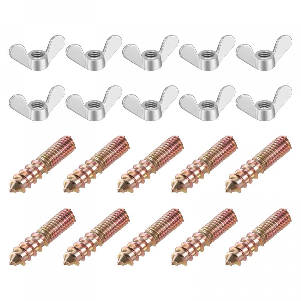 Cucioki M6 Wing Nuts, Wing Nut, Silver Tone, 20 Pieces & M6X30mm Hanger Bolt, Double Headed Screw, 20 Pieces Easy to Use