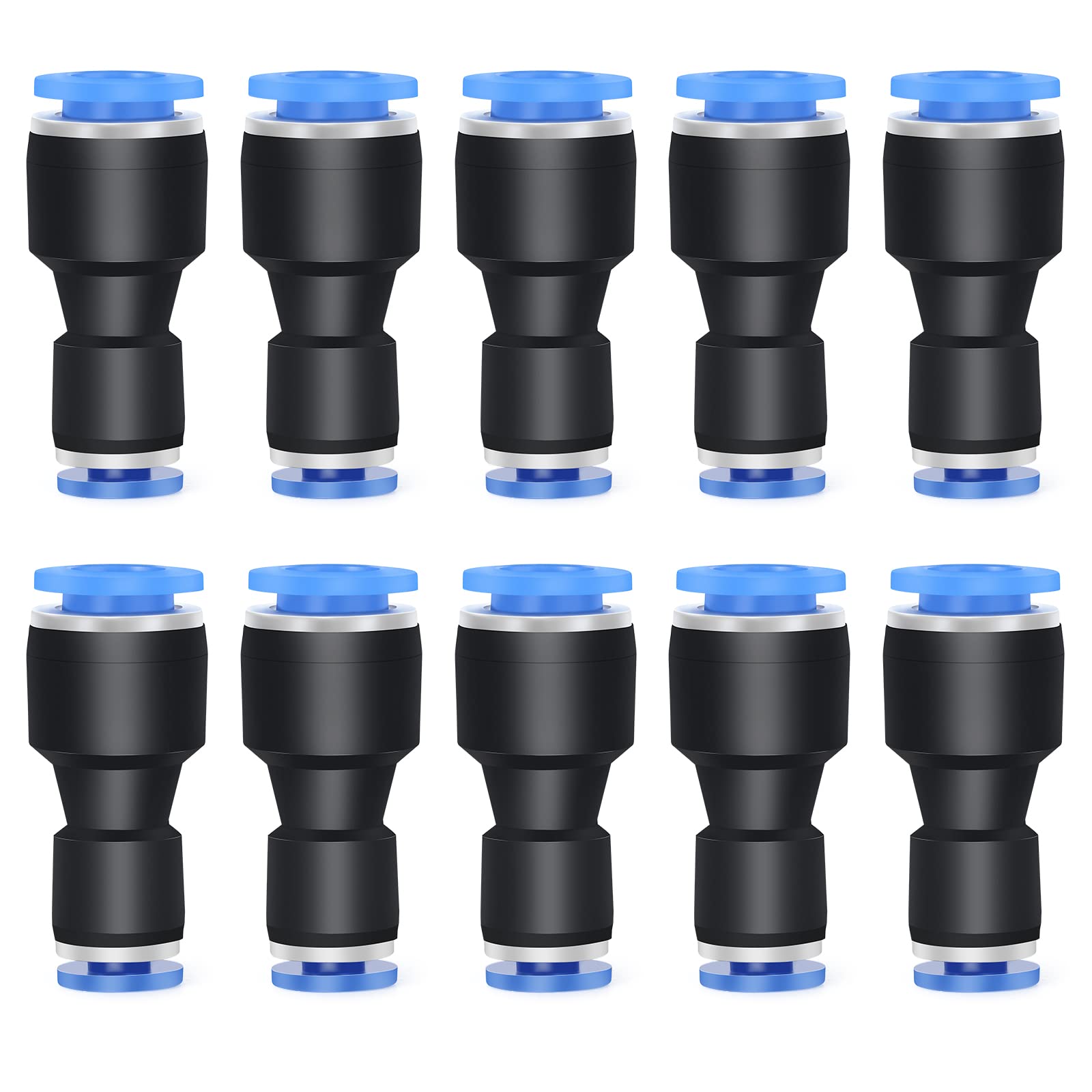 ERGAOBOY 10 Pcs 10MM x 6MM OD Tube Straight Reducing Push to Connect Fittings, Blue Pneumatic Union Pipe Reducer Push Lock
