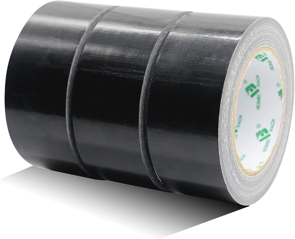 BOMEI PACK Black Duct Tape 3 Rolls 48mm x 32m Reinforced Cloth Water Resistant