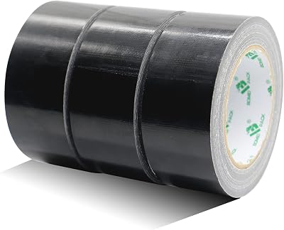 BOMEI PACK Black Duct Tape 3 Rolls 48mm x 32m Reinforced Cloth Water Resistant