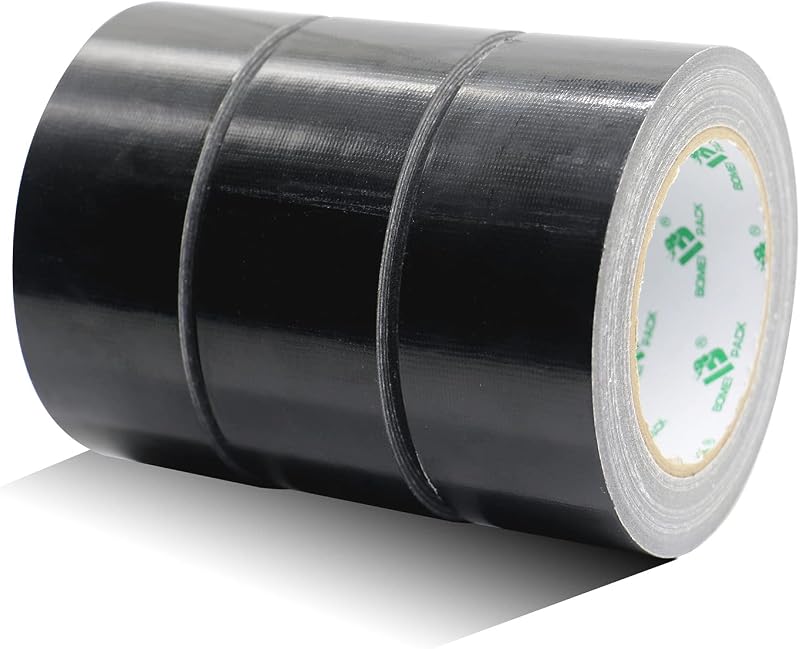 BOMEI PACK Black Duct Tape 3 Rolls 48mm x 32m Reinforced Cloth Water Resistant