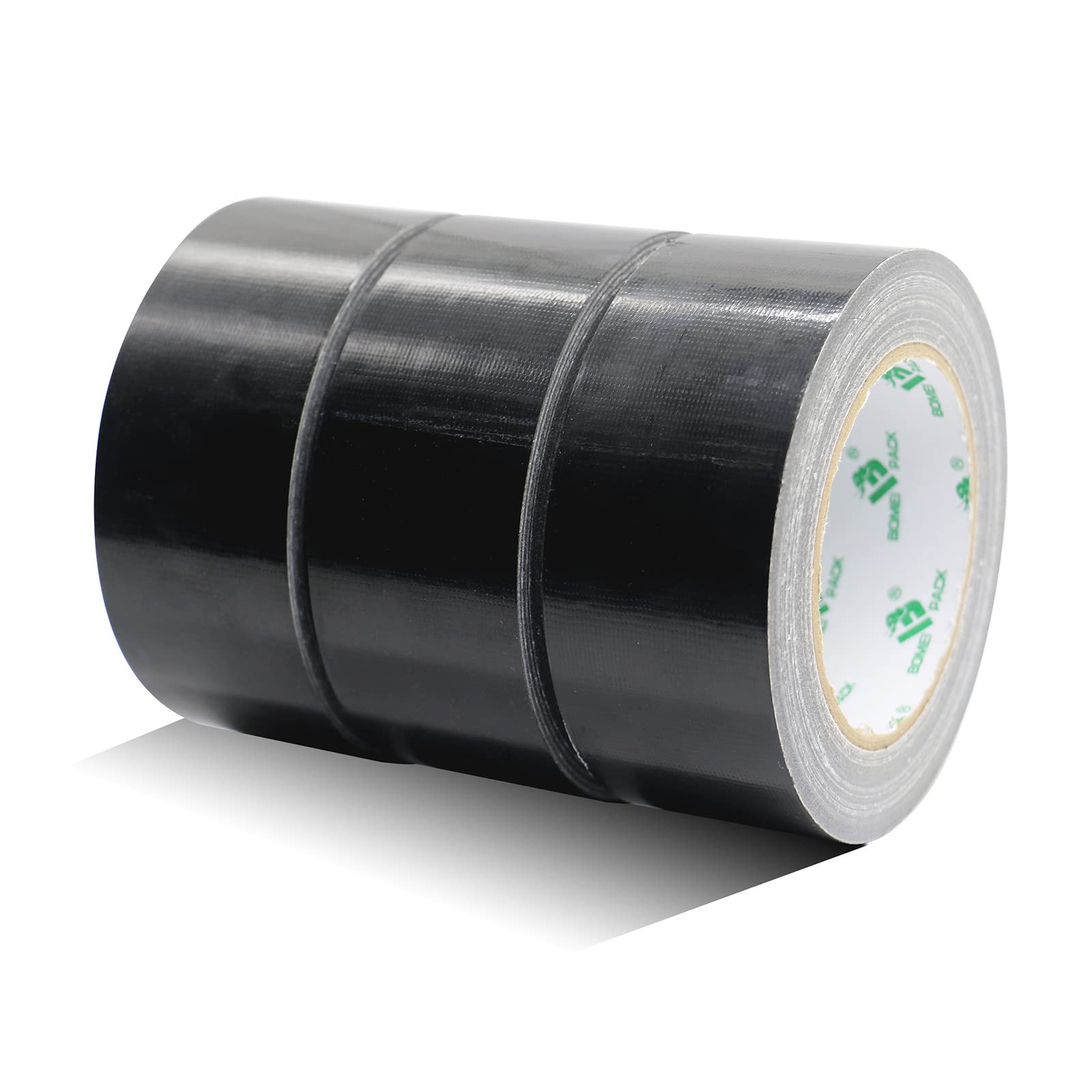 BOMEI PACK 3 Rolls Reinforced Duct Tape Black 48mm x 32m Waterproofs Sticky Binding Gaffer Tape for Ducts Fixing Repairing,Heavy Duty Moving Boxes Sealing Bundling Strapping for Home Jobs