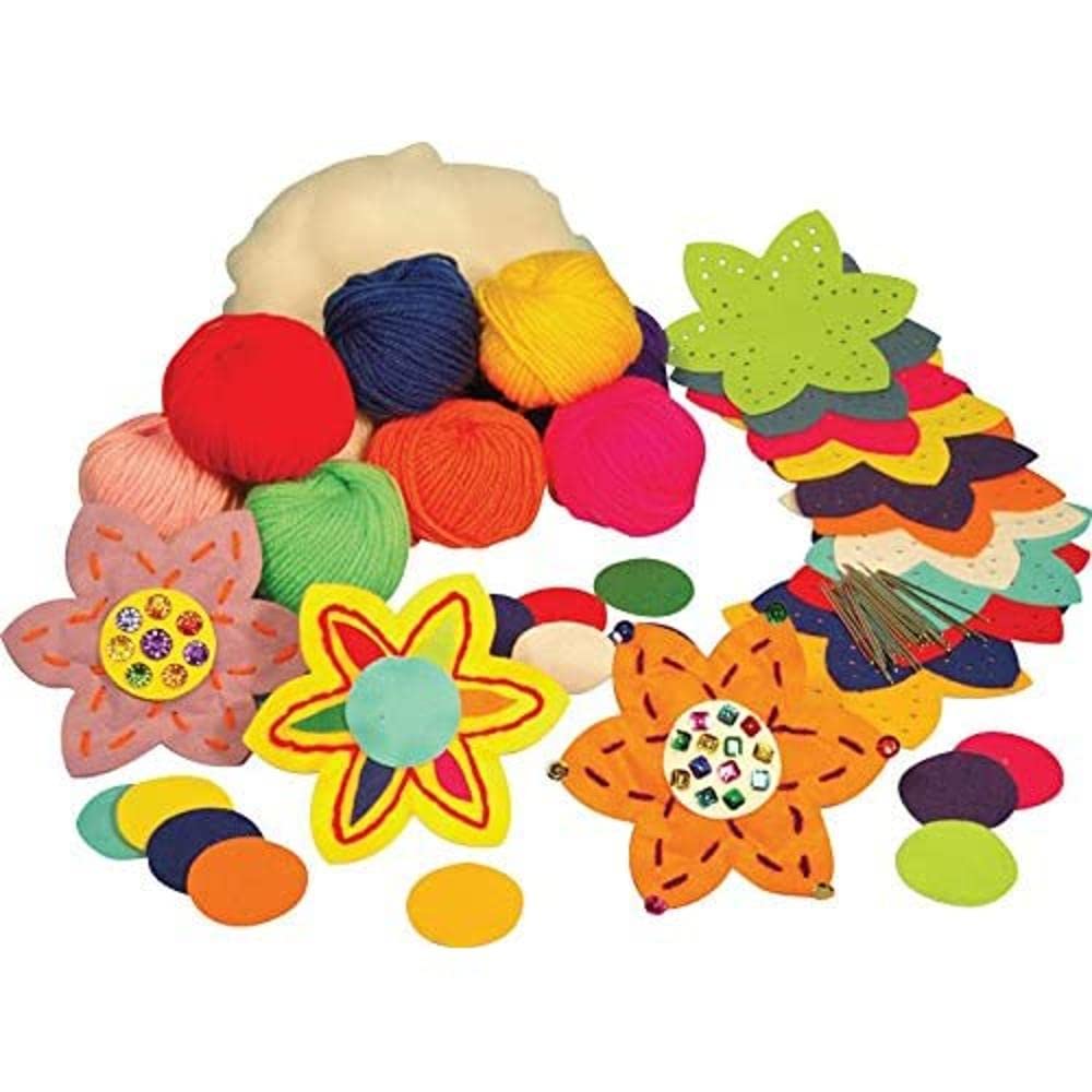 Springboard Felt Flowers Sewing Kits for Children - Make Your Own 3D Felt Fabric Flowers w/ Precut Shapes - Kids Sewing Kit for Beginners, Boys and Girls - 30-Pack - 12 cm (Diameter) - Assorted